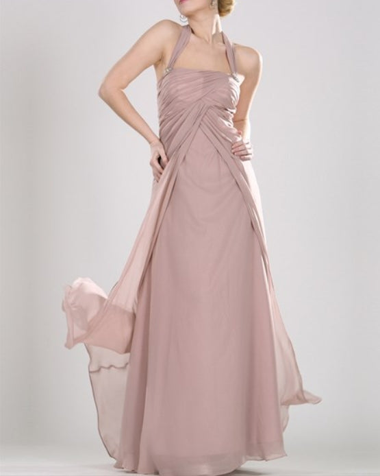 Blush Pink Halter Neck Ruched Bodice Sleeveless Floor Length Prom Dress