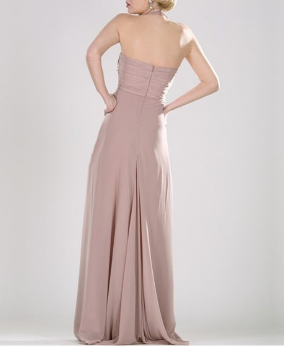 Blush Pink Halter Neck Ruched Bodice Sleeveless Floor Length Prom Dress