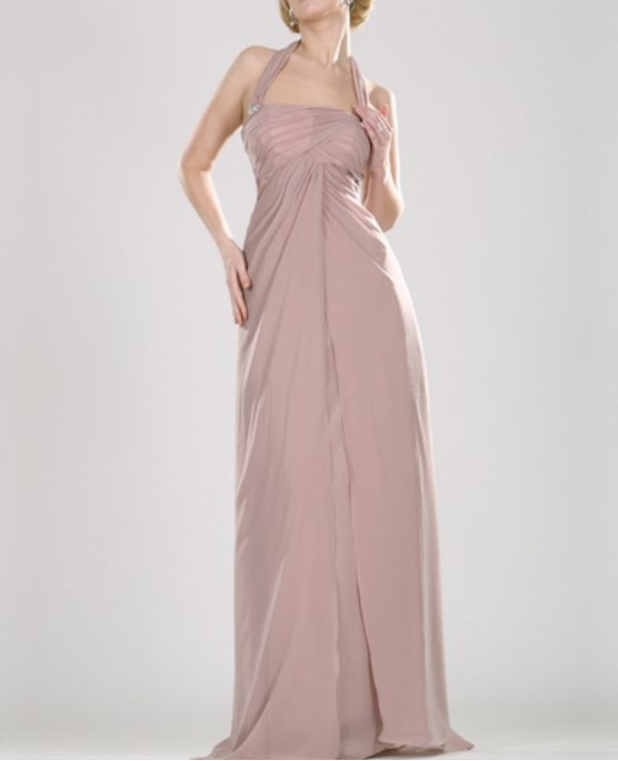 Blush Pink Halter Neck Ruched Bodice Sleeveless Floor Length Prom Dress
