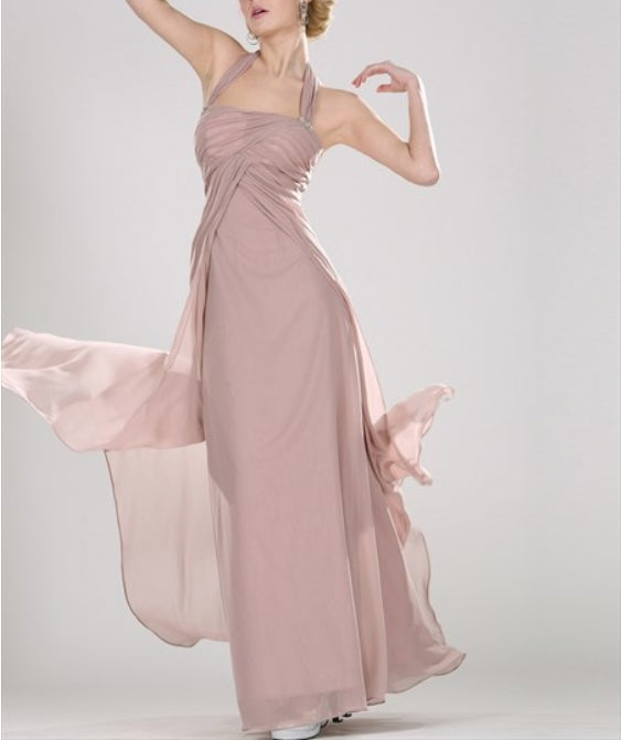 Blush Pink Halter Neck Ruched Bodice Sleeveless Floor Length Prom Dress