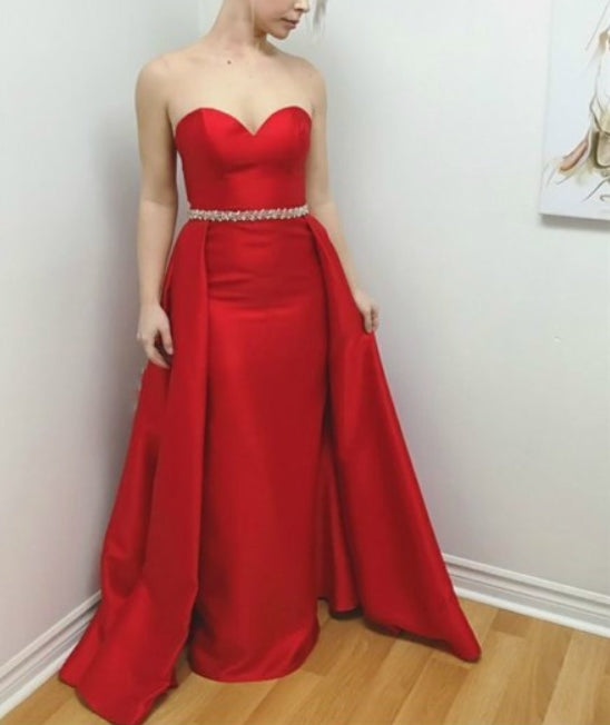 Elegant Red Sweetheart Sleeveless Taffeta Prom Dress With Belt