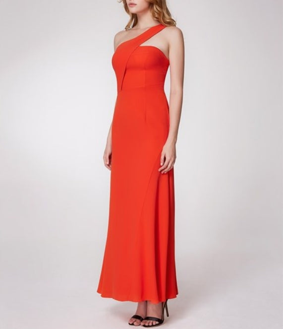 Orange One Shoulder Ruched Empire Waist Sheath Chiffon Prom Dress