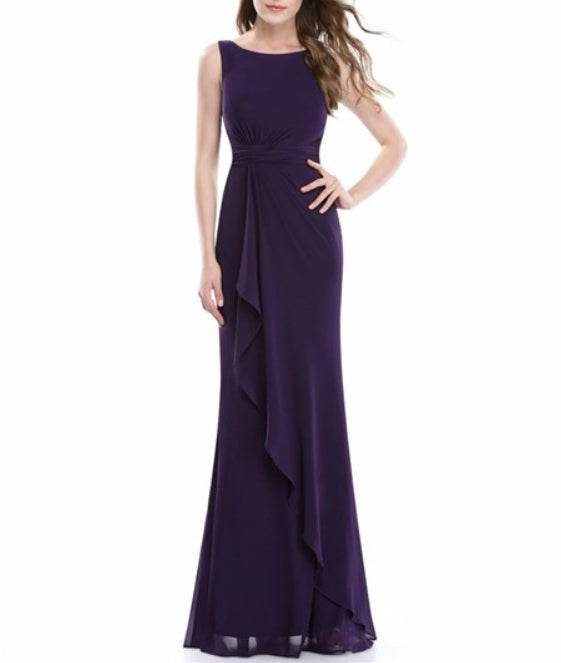 Purple Bateau Neck Sleeveless Sheath Floor Length Chiffon Prom Dress