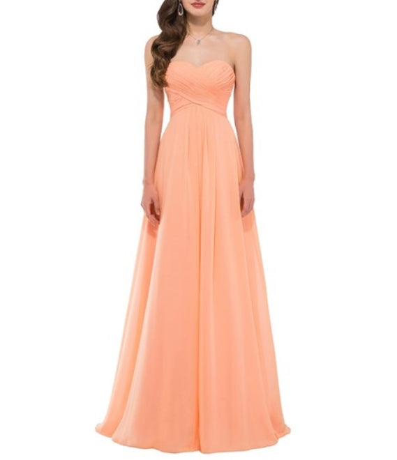 A Line Orange Sweetheart Sleeveless Ruched Bodice Chiffon Prom Dress