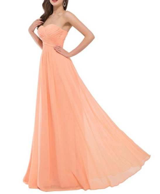 A Line Orange Sweetheart Sleeveless Ruched Bodice Chiffon Prom Dress