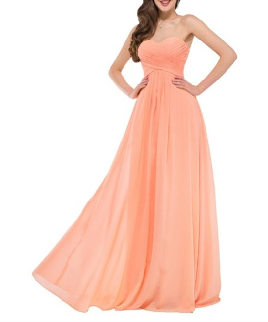 A Line Orange Sweetheart Sleeveless Ruched Bodice Chiffon Prom Dress
