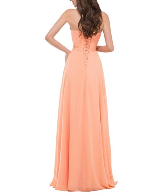 A Line Orange Sweetheart Sleeveless Ruched Bodice Chiffon Prom Dress