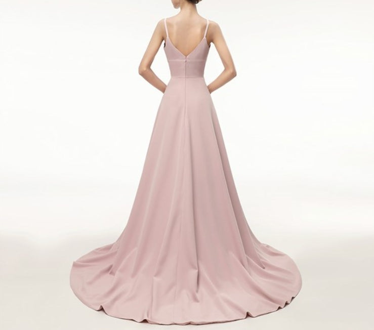 Simple Spaghetti Strap Sleeveless Prom Dress With Split And Train