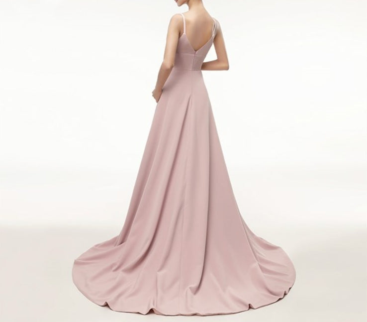 Simple Spaghetti Strap Sleeveless Prom Dress With Split And Train