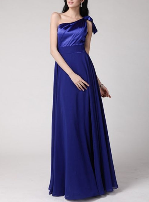 Simple A Line Royal Blue One Shoulder Sleeveless Chiffon Prom Dress