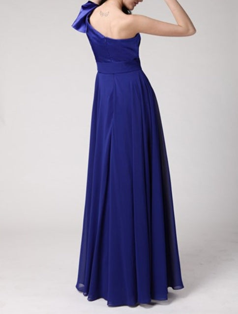 Simple A Line Royal Blue One Shoulder Sleeveless Chiffon Prom Dress