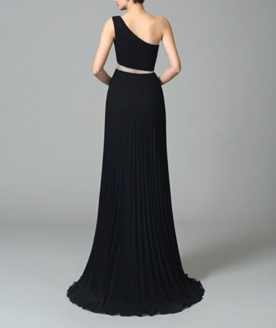 Simple A Line Black One Shoulder Floor Length Chiffon Prom Dress