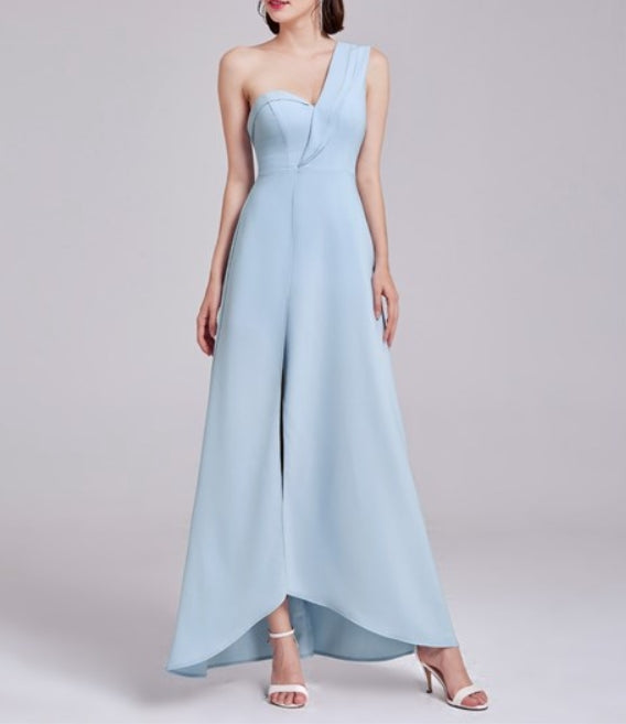 Light Blue One Shoulder Sweetheart Neckline Asymmetrical Long Prom Dress