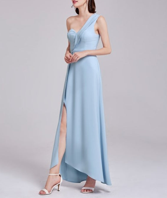Light Blue One Shoulder Sweetheart Neckline Asymmetrical Long Prom Dress