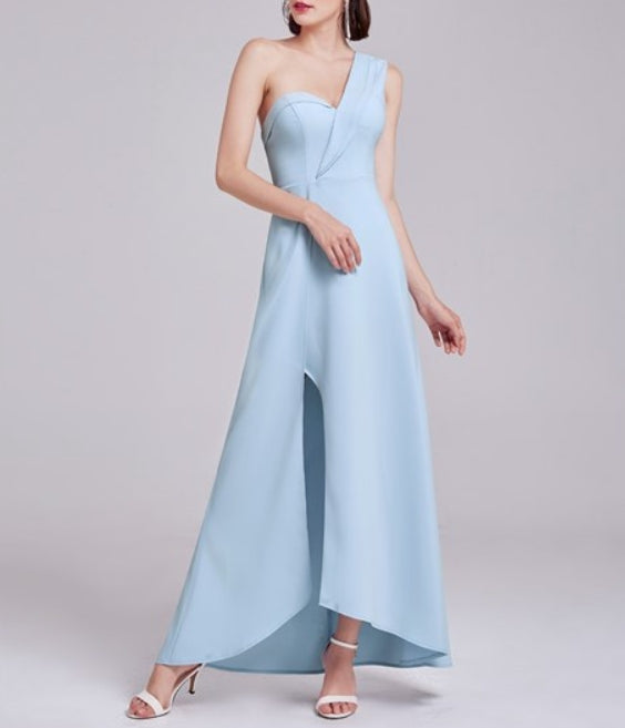 Light Blue One Shoulder Sweetheart Neckline Asymmetrical Long Prom Dress