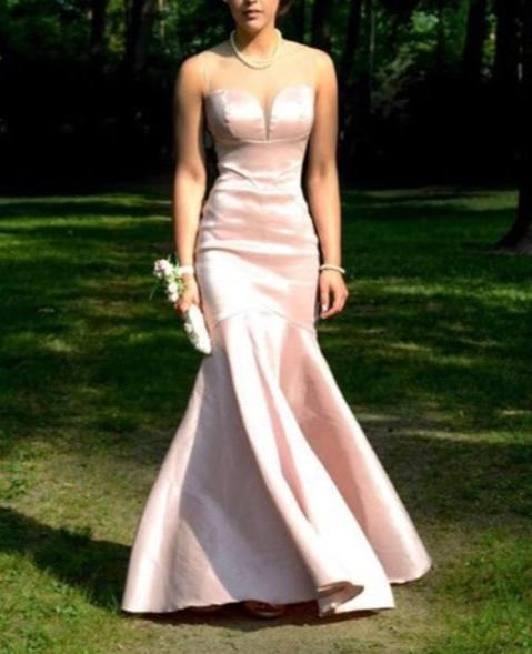 Blush Pink Illusion Neckline Sleeveless Mermaid Long Prom Dress