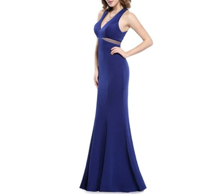 Royal Blue Mermaid Sleeveless V-Neck Long Prom Dress With Side Cut Out
