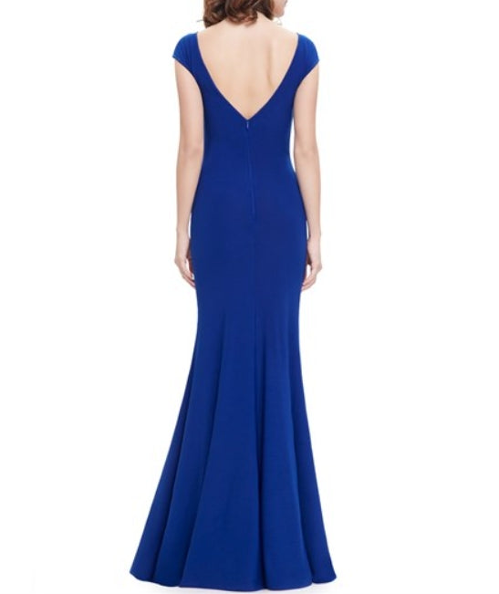 Elegant Royal Blue Cap Sleeves Mermaid Prom Dress With Open Back