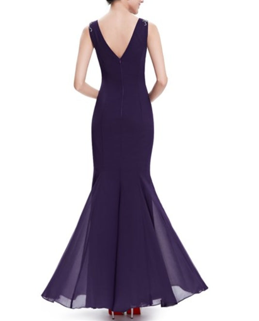 Purple Mermaid Cowl Neck Chiffon Prom Dresses With Beaded Straps