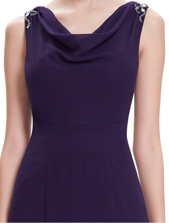 Purple Mermaid Cowl Neck Chiffon Prom Dresses With Beaded Straps