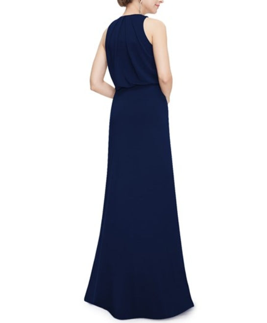 Navy Blue Chiffon Jewelled Neckline Prom Dress With Keyhole Detail