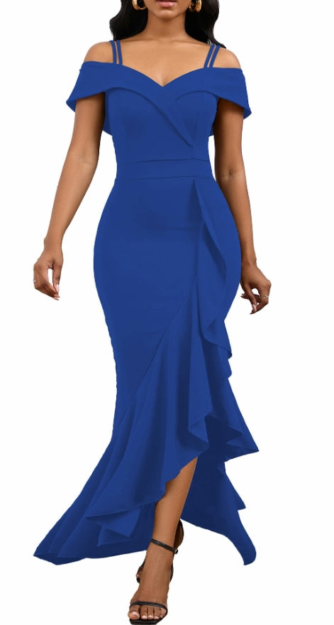 Blue Women's Sexy Bodycon Dress Sleeveless Split Wedding Guest Prom Dresses