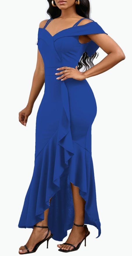 Blue Women's Sexy Bodycon Dress Sleeveless Split Wedding Guest Prom Dresses