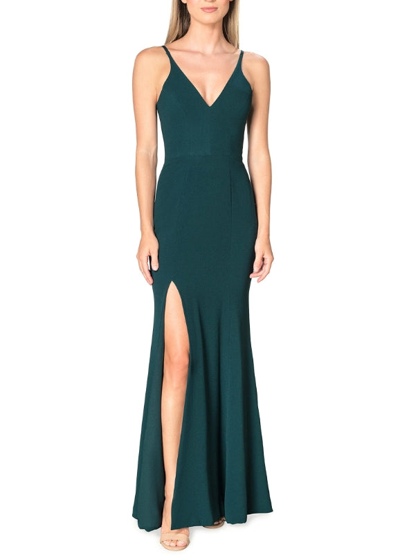 Dark Green Spaghetti Strap Plume V Front Split Prom Dress