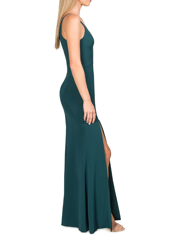 Dark Green Spaghetti Strap Plume V Front Split Prom Dress