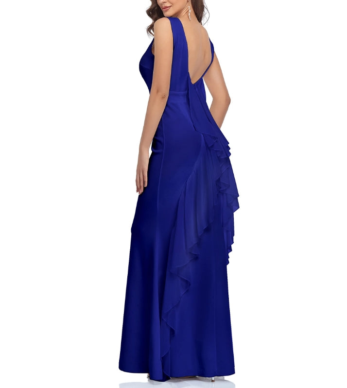 Royal Blue Women's Back Ruffled Bodycon Mermaid Prom Cocktail Long Formal Maxi Dress