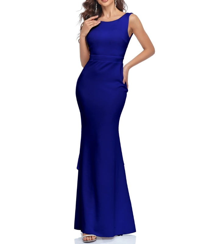 Royal Blue Women's Back Ruffled Bodycon Mermaid Prom Cocktail Long Formal Maxi Dress