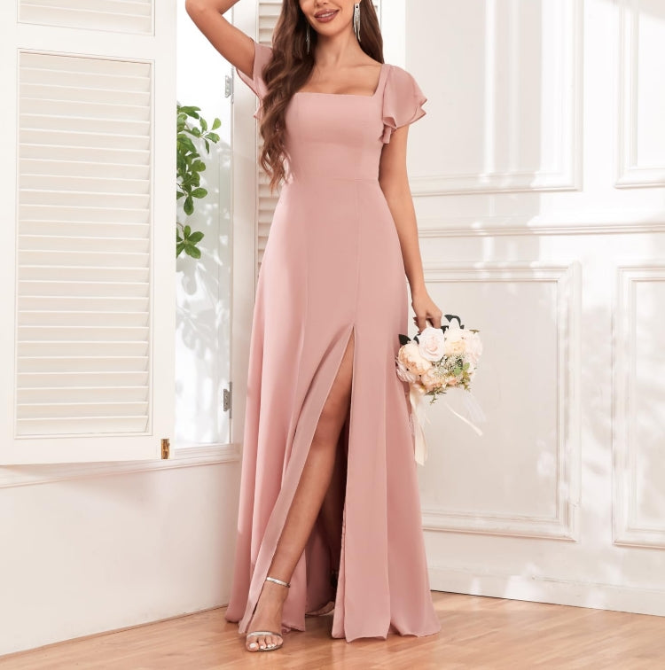 Women's  A -Line Prom Formal Dresses Chiffon Long  with Sleeves For Evening Dress