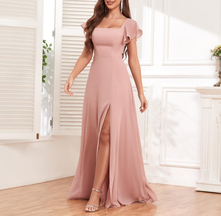 Women's  A -Line Prom Formal Dresses Chiffon Long  with Sleeves For Evening Dress