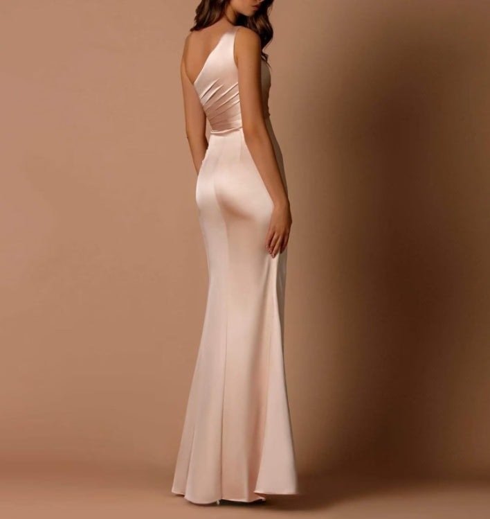 One Shoulder Prom Dresses for Women Long Ruched Mermaid Formal Ball Gown with Slit