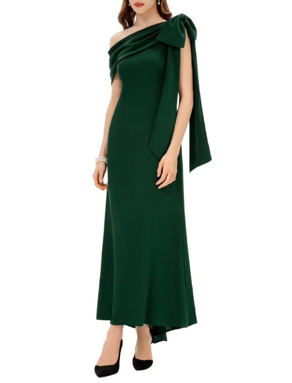 Dark Green Formal Prom Dress for Women One Shoulder Party Dress for Wedding Guest