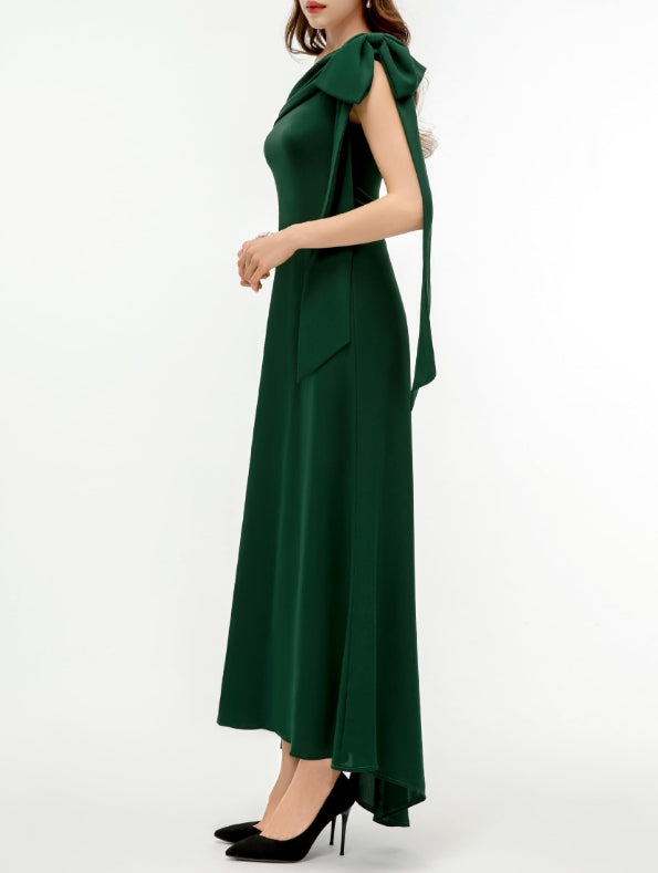 Dark Green Formal Prom Dress for Women One Shoulder Party Dress for Wedding Guest