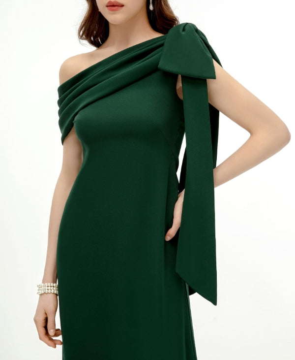 Dark Green Formal Prom Dress for Women One Shoulder Party Dress for Wedding Guest