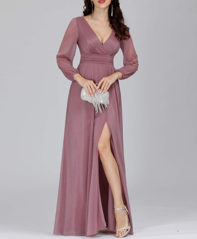 Orchid Women's V-Neck Front Wrap High Thigh Slit A Line Formal Prom Dress