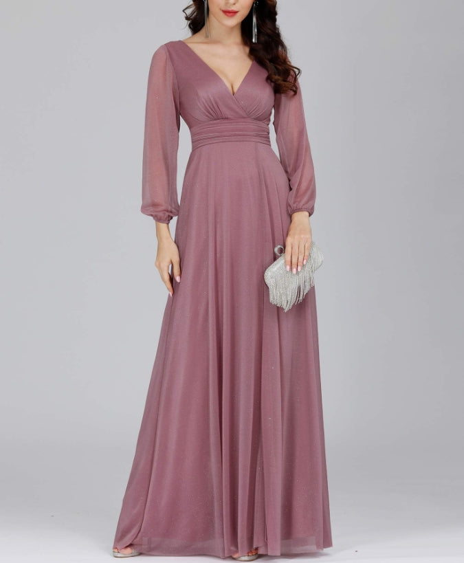 Orchid Women's V-Neck Front Wrap High Thigh Slit A Line Formal Prom Dress