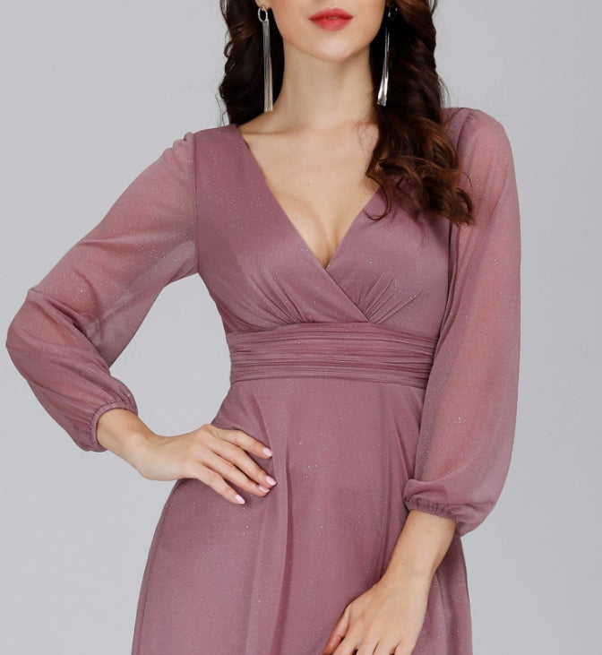 Orchid Women's V-Neck Front Wrap High Thigh Slit A Line Formal Prom Dress