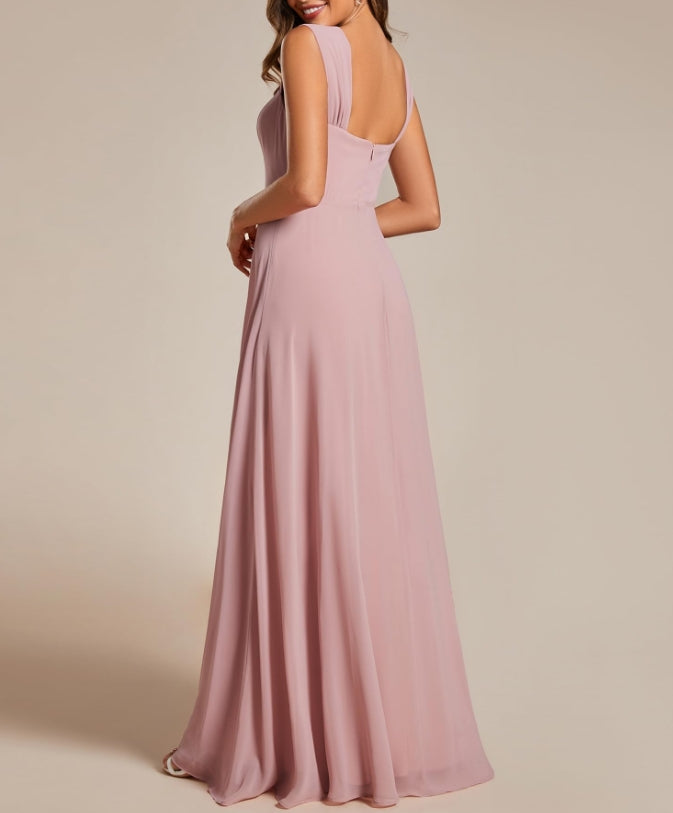 Dusty Rose Women's Sleeveless Square Neckline Backless A Line Floor Length Prom Dresses