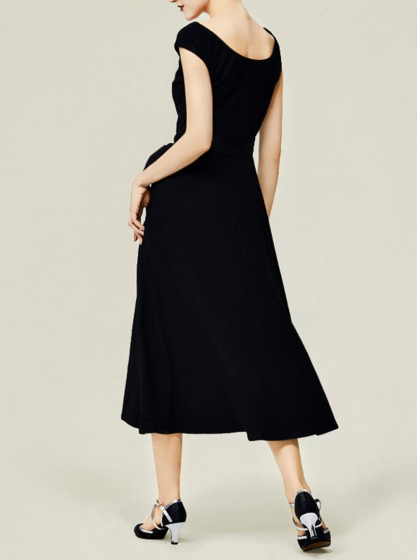 Black Formal Dress for Women A-line Long Dress with Wide Ribbon Waistband Prom Maxi Dress