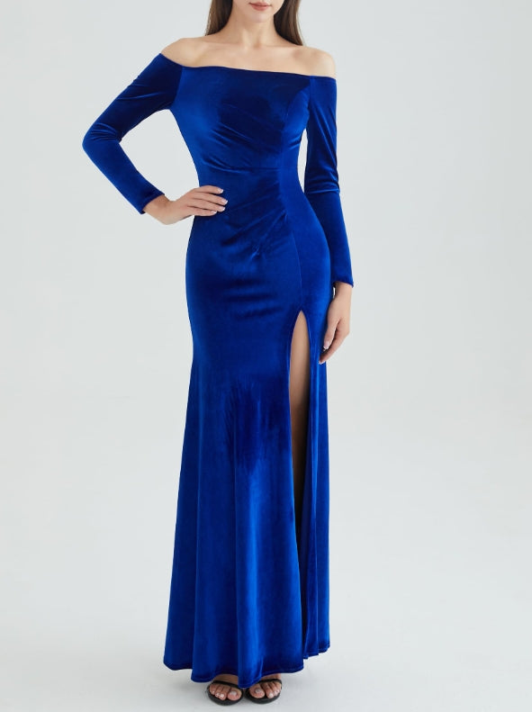 Prom Dresses for Women Off Shoulder Long Party Dress Elegant Velvet Formal Evening Gown