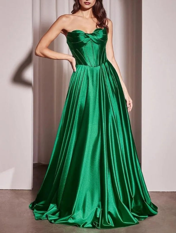 Prom Dresses for Women Strapless Long Party Dress with Split Elegant Satin Formal Evening Gown