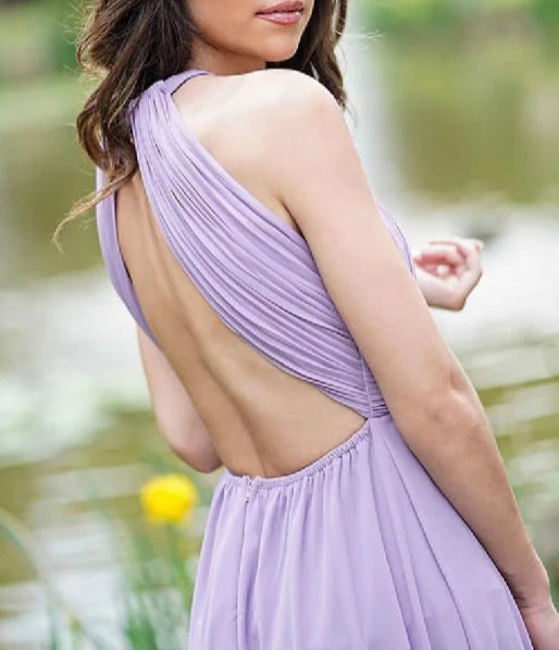 Elegant Lilac Halter Sleeveless A-Line Prom Dress with Open Back