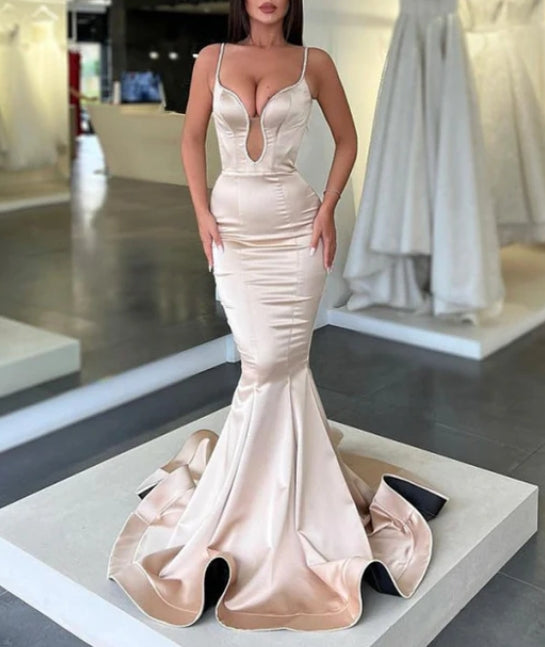 Beautiful Sleeveless Spaghetti-Strap Long Mermaid Formal Prom Dress