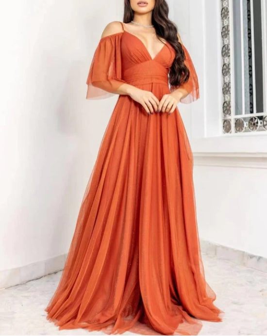 Spaghetti Strap Plunge V Long Mopping The Floor Formal Prom Dress