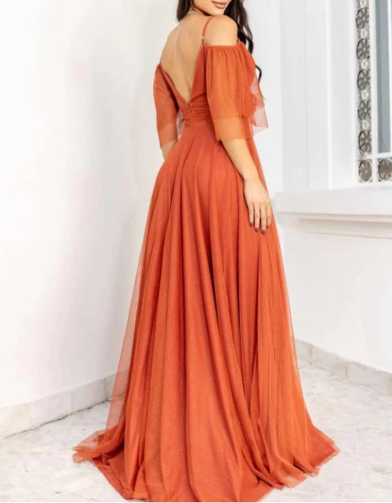 Spaghetti Strap Plunge V Long Mopping The Floor Formal Prom Dress