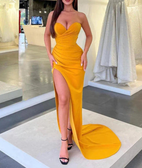 Modern Sweetheart Sleeveless Mermaid Prom Dress with Pleats and Split