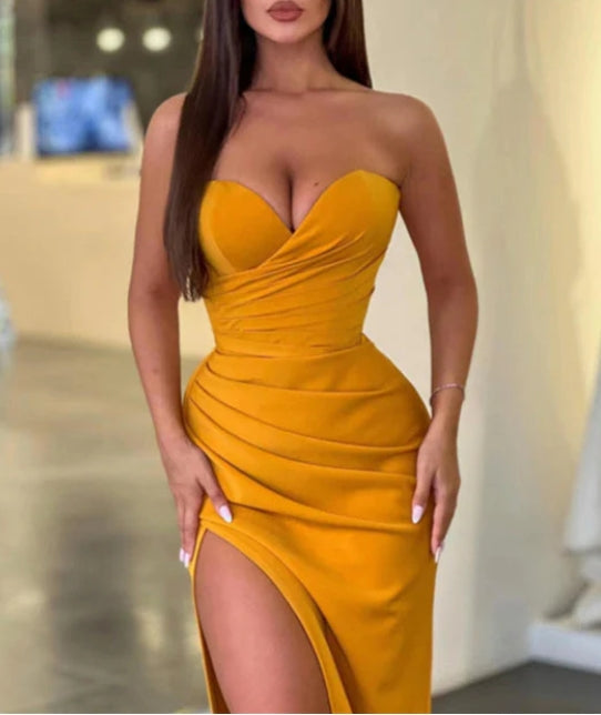 Modern Sweetheart Sleeveless Mermaid Prom Dress with Pleats and Split